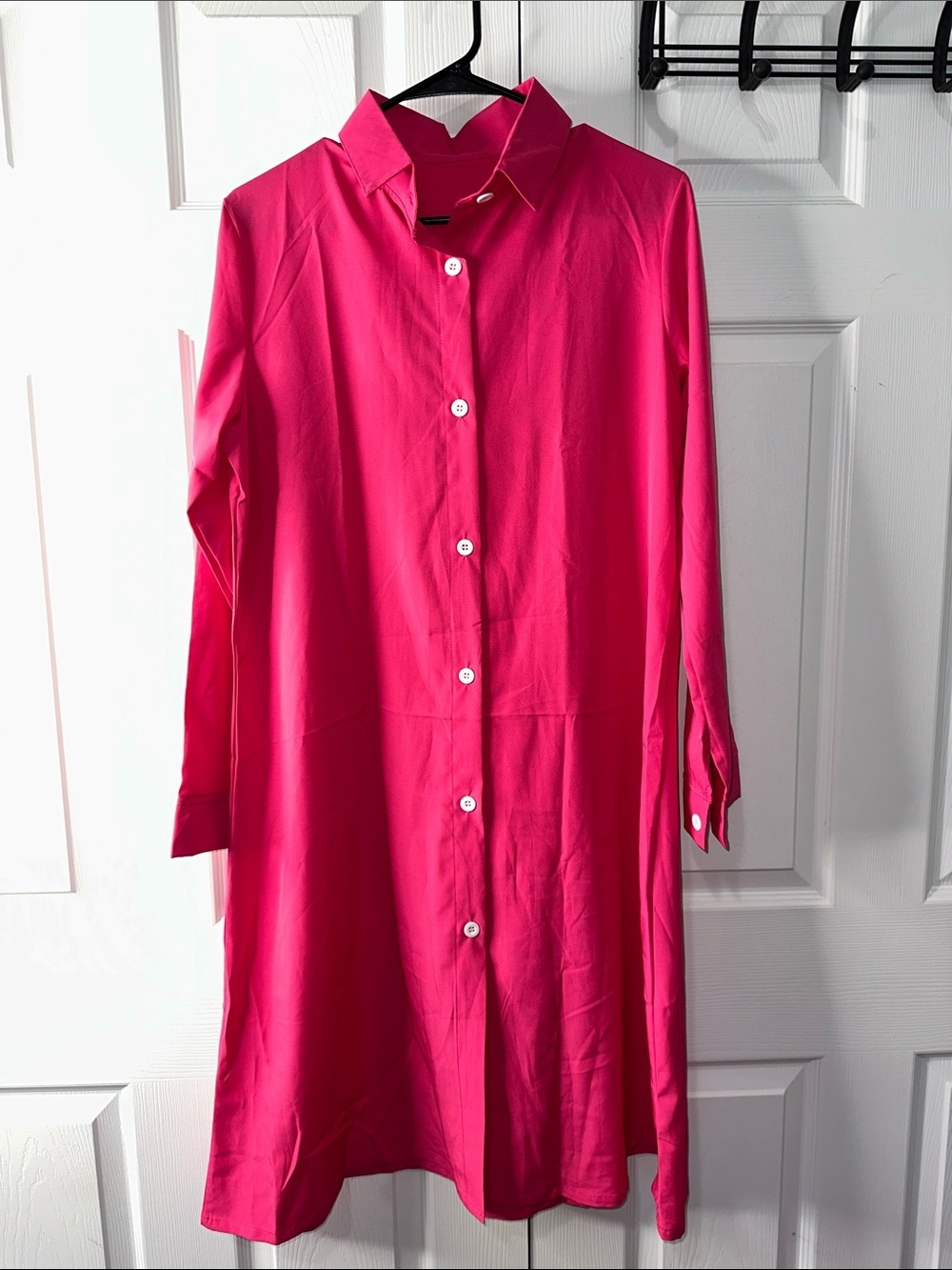 Women's Hot Pink Maxi Shirt Dress - Unbranded